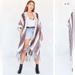 Ecote Urban Outfitters Textured Red White Stripe Sweater Poncho Shawl SZ OS